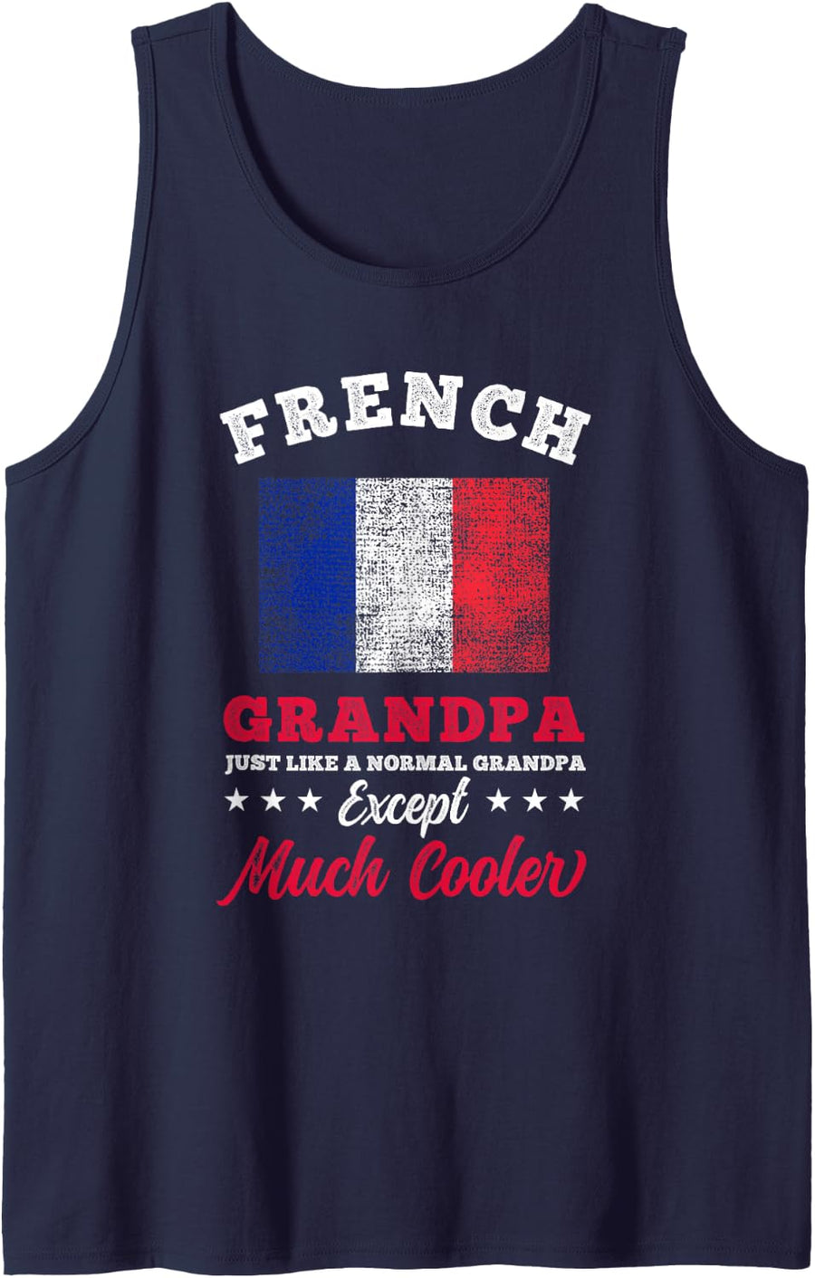 France Flag French Grandpa Fathers Day Sleeveless Tank Top - Navy Blue