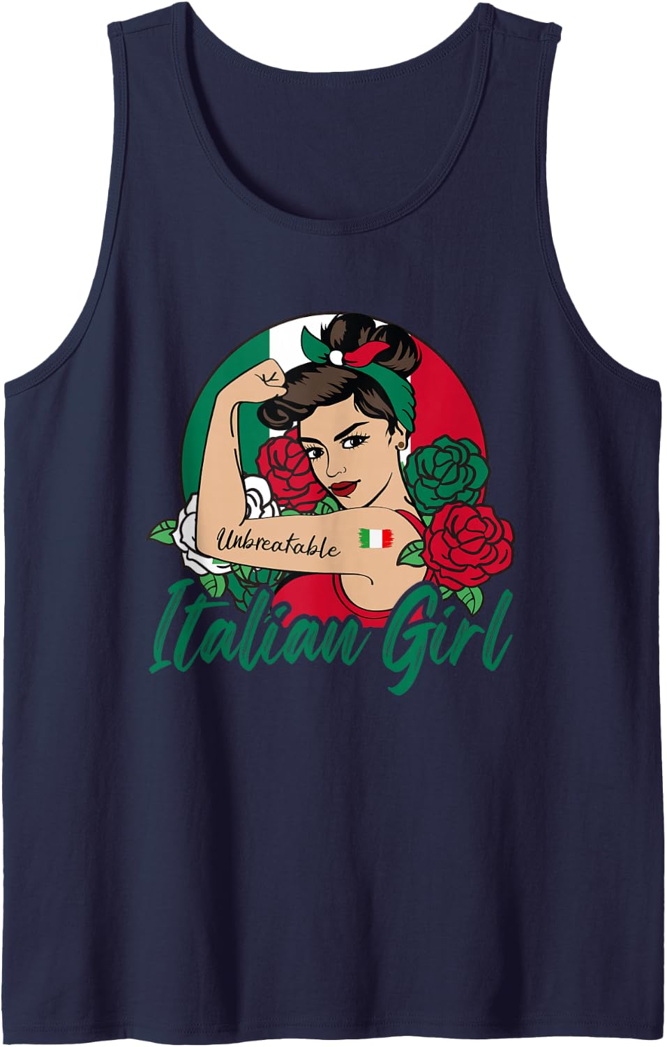 Girl Italian Unbreakable Strong Woman Flag Pride Roses Art Tank Top - Navy Blue