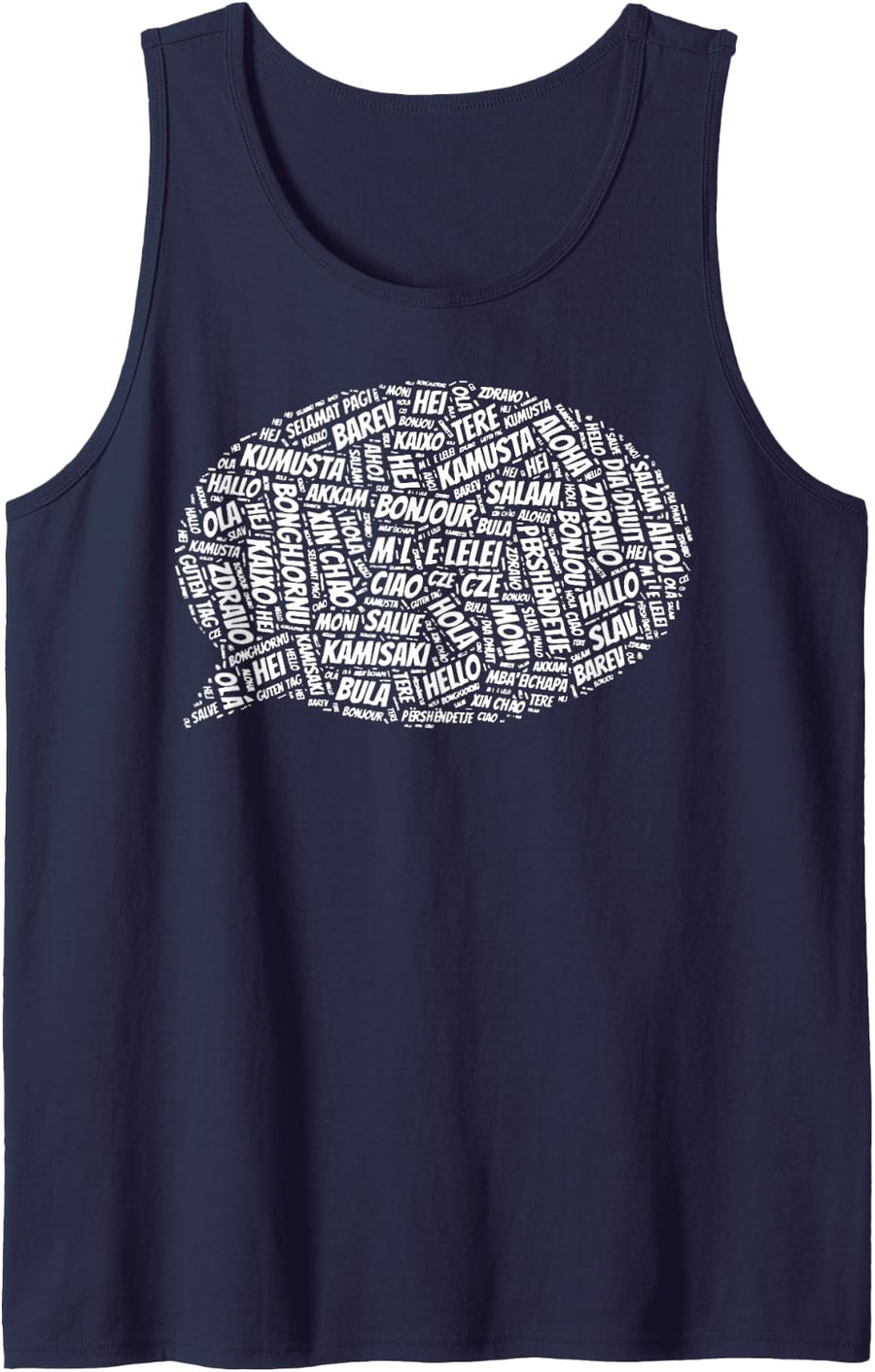 Start with Hello Different World Language Learning Teacher Sleeveless Tank Top - Navy Blue