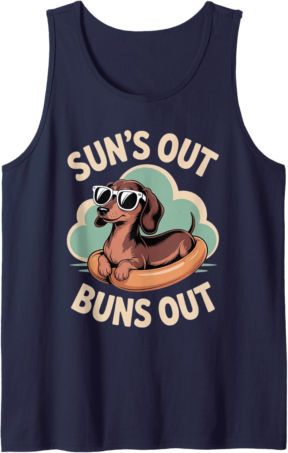 Suns Out Buns Out Dachshund design Tank Top - Navy Blue