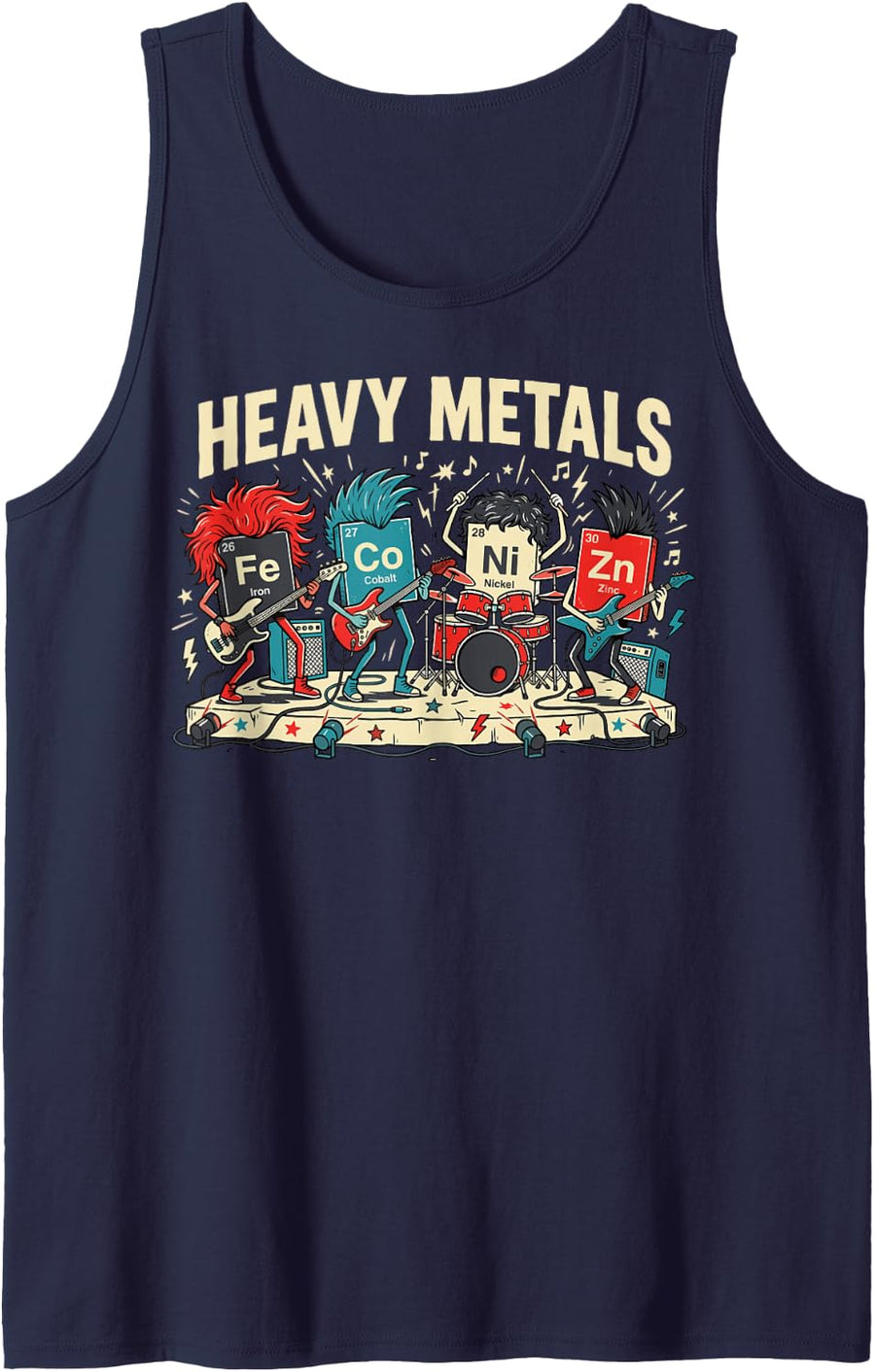 Funny Heavy Metals Science Periodic Table Music Band Sleeveless Tank Top - Navy Blue