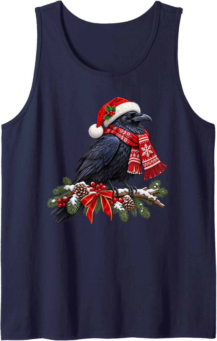 Crow Raven Christmas Xmas Sleeveless Tank Top - Navy Blue