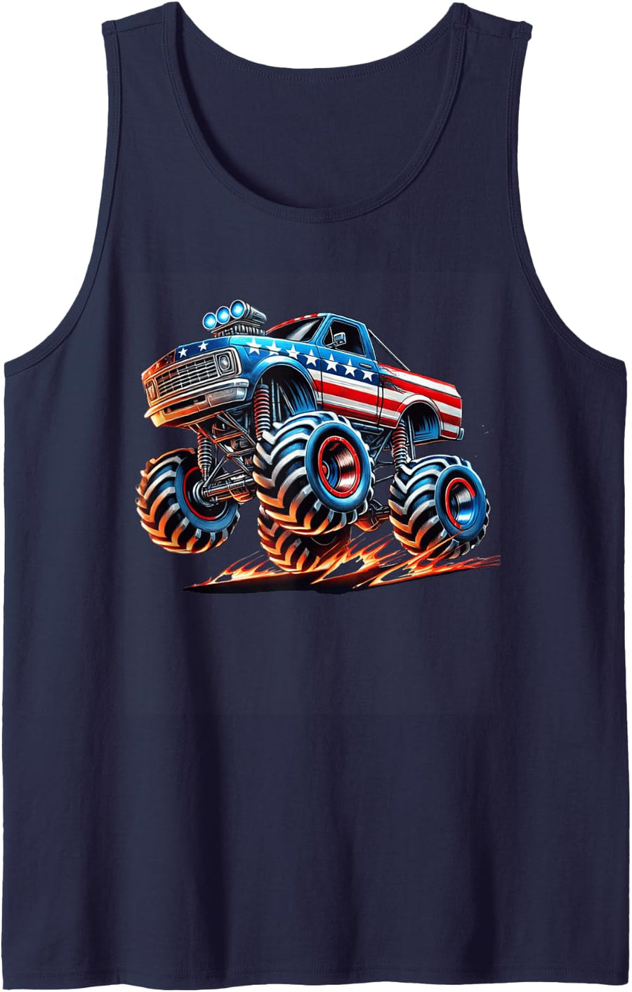 4th of July Monster Truck American Flag USA Boys Kids Tee Sleeveless Tank Top - Navy Blue