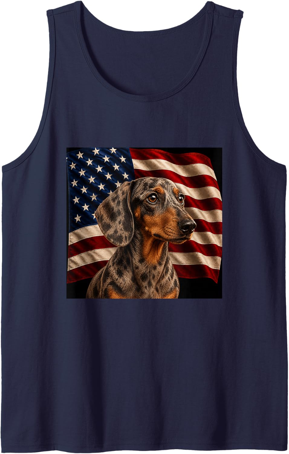 Dapple Dachshund Dog Patriotic 4th July USA Flag Dachshund Tank Top - Navy Blue