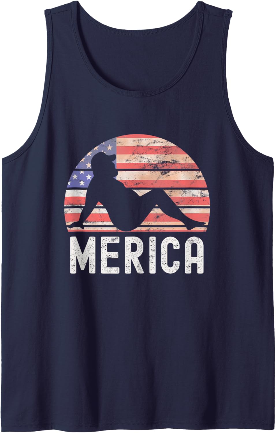 Merica Funny Patriotic USA Flag Design American Tank Top - Navy Blue