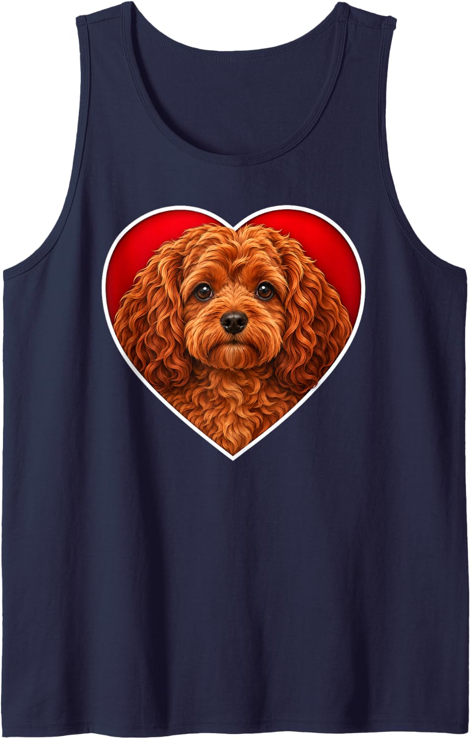 Red Cavapoo Heart Sleeveless Tank Top - Navy Blue