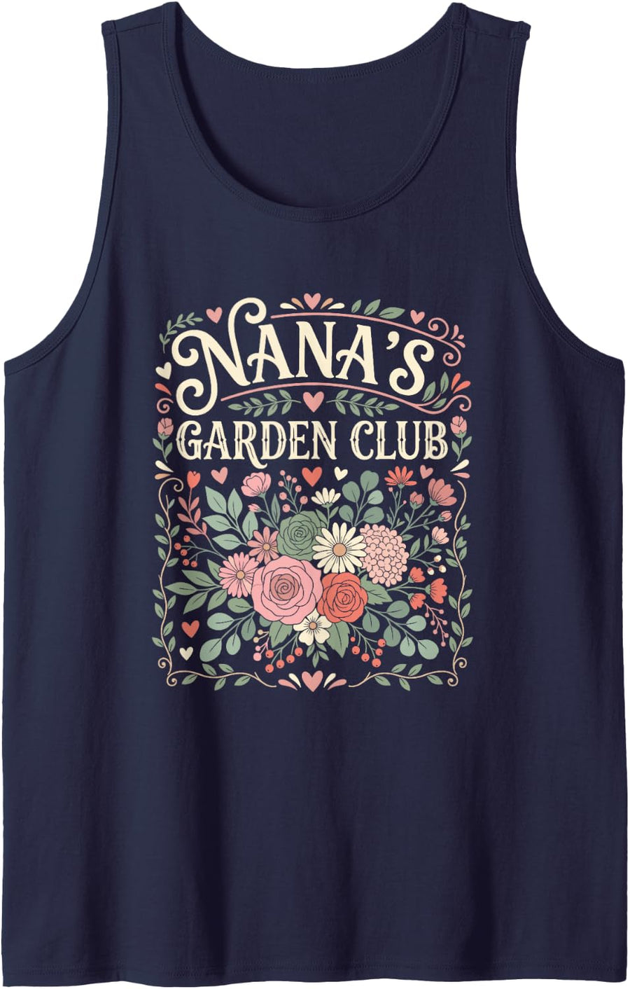 Nana's Garden Club Floral Grandma Gardening Sleeveless Tank Top - Navy Blue