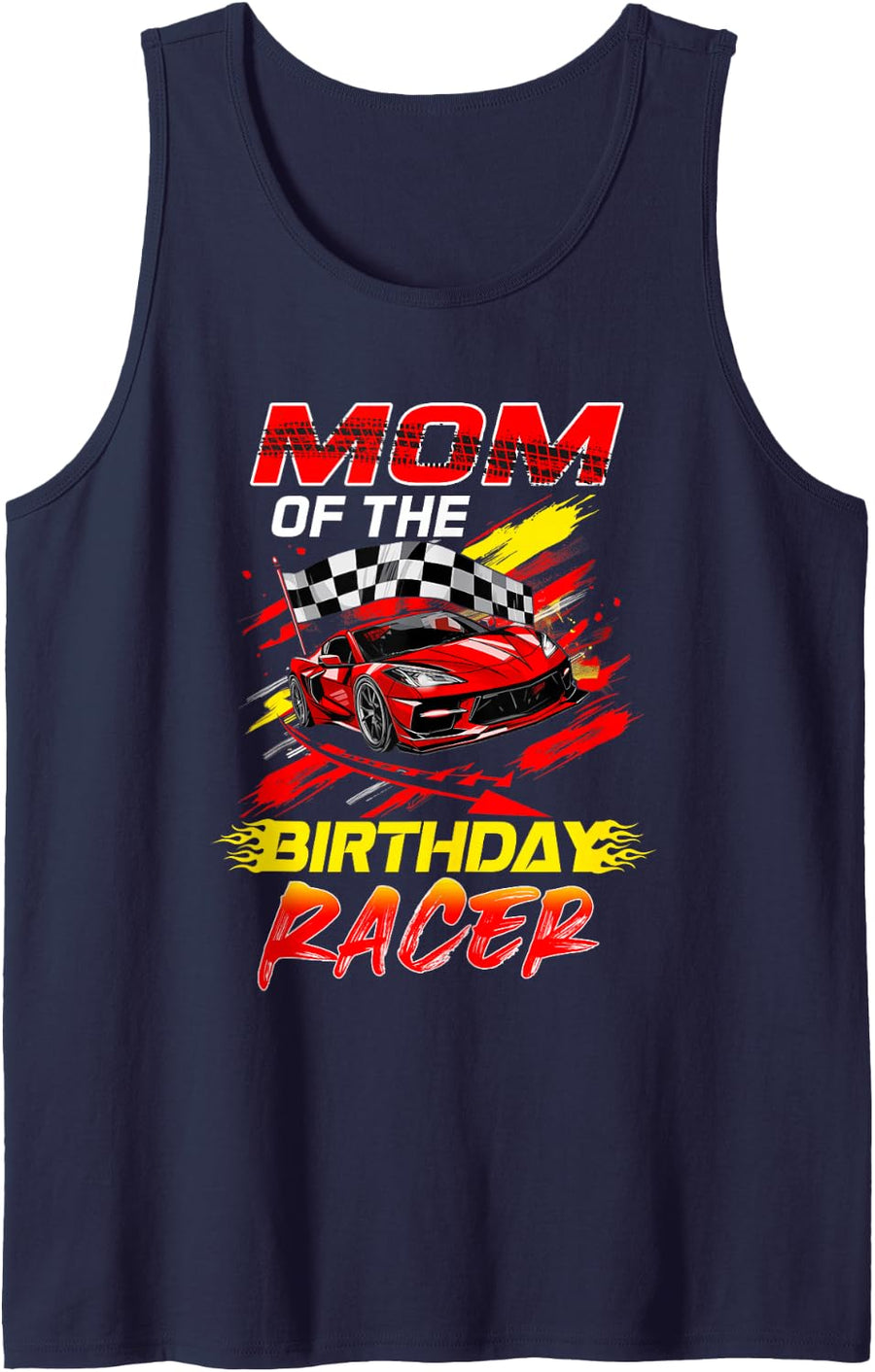 Mom Of The Birthday Racer Race Car Party Family Matching Tank Top - Navy Blue