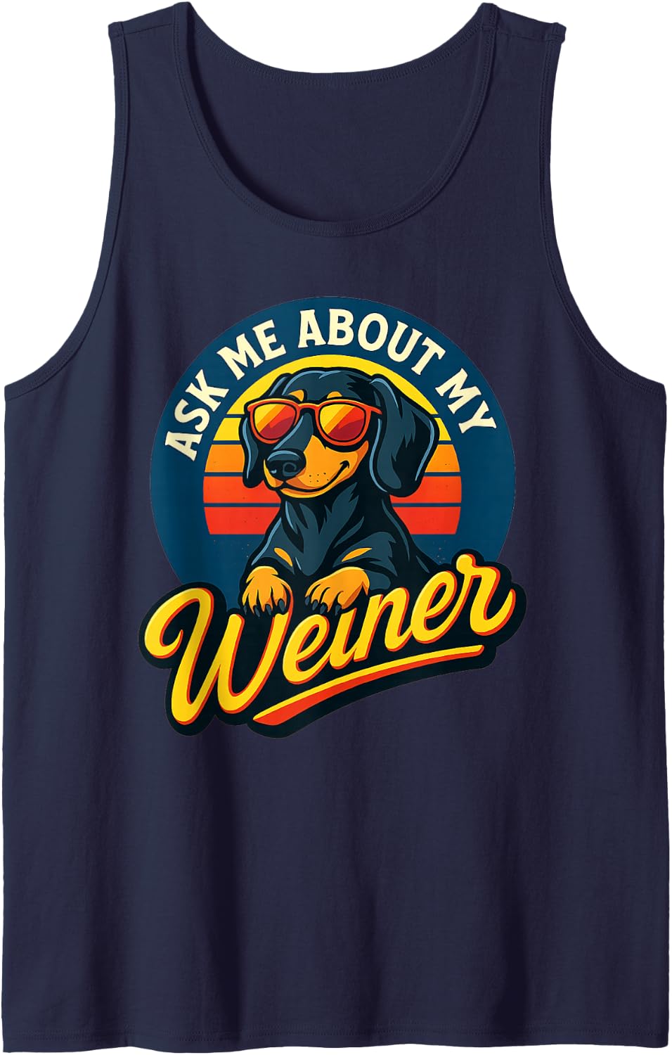 Ask Me About My Weiner Funny Dachshund Joke Retro Funny Tank Top - Navy Blue