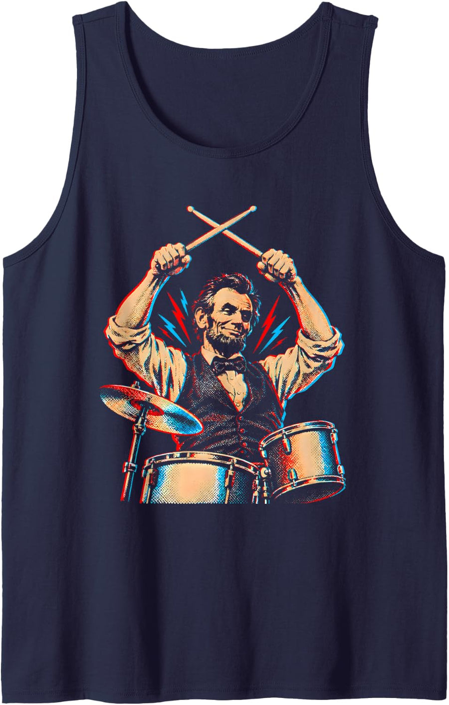 Abraham Lincoln Drummer Funny Rock History Drums President Sleeveless Tank Top - Navy Blue
