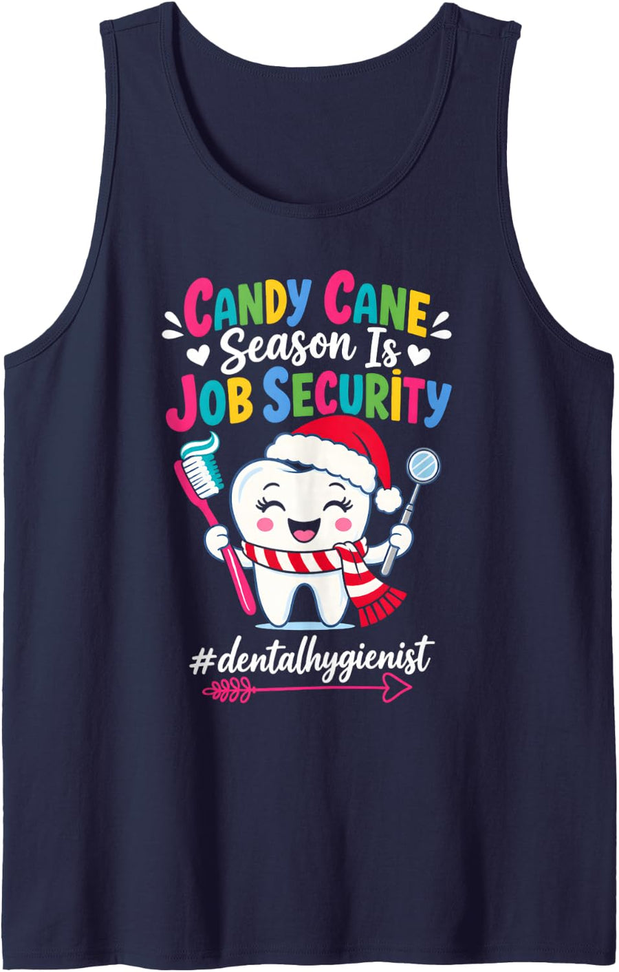 Sweet Season Job Security Dental Hygienist Christmas Funny Sleeveless Tank Top - Navy Blue