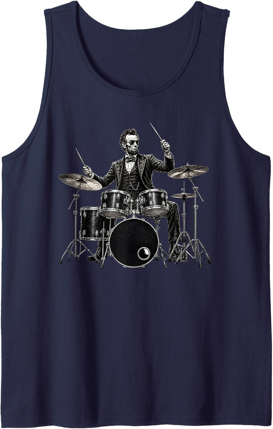 Abraham Lincoln Cool Drummer Playing Drum Set Tank Top - Navy Blue