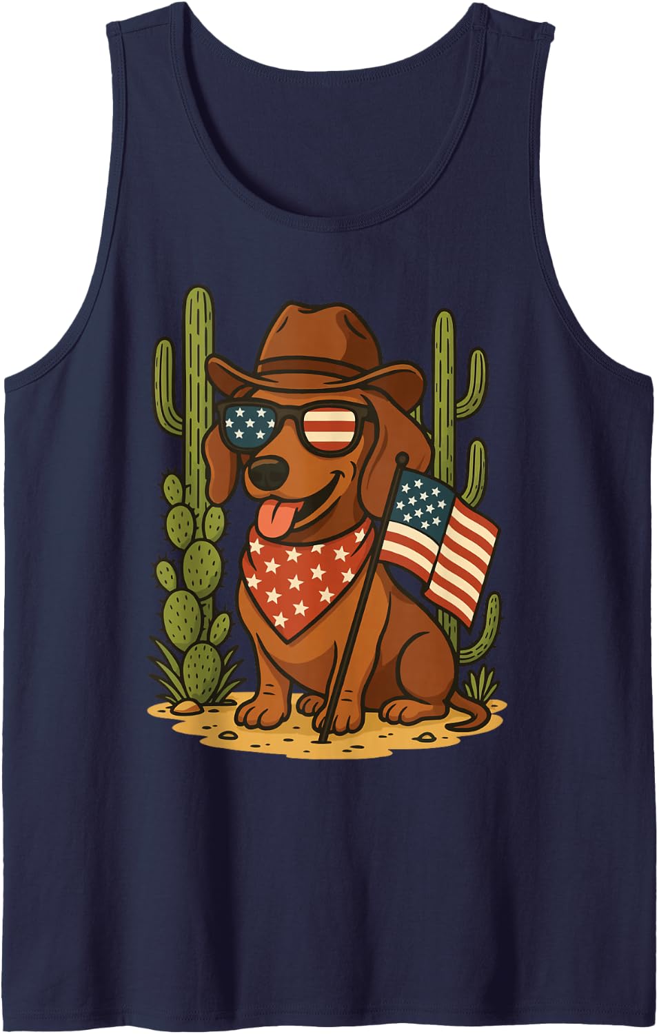 Dachshund Cowboy US Flag 4th Of July Cowboy Tank Top - Navy Blue