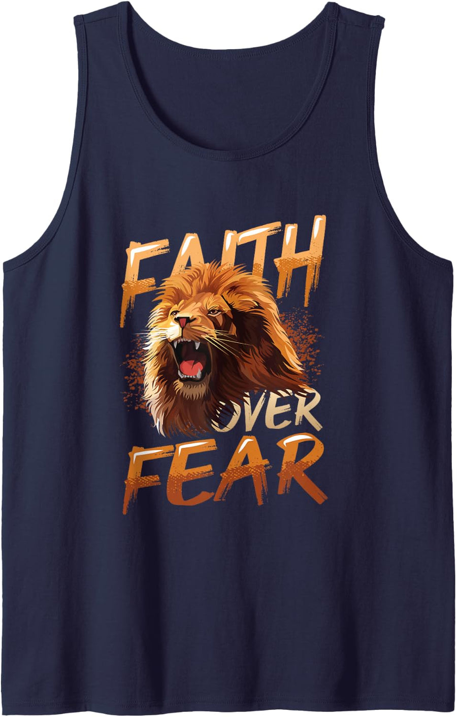 Faith Over Fear Lion Symbol Religion Christian Religious Sleeveless Tank Top - Navy Blue