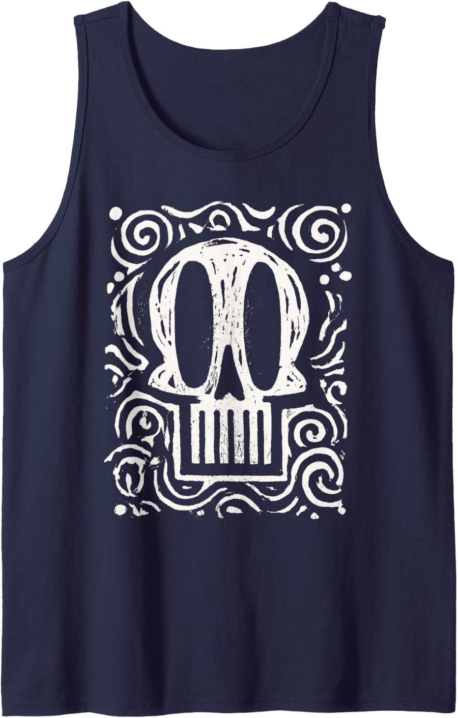 Abstract Skull Design – Tribal Folk Art Gothic Skeleton Tank Top - Navy Blue