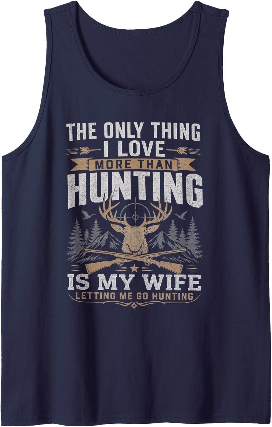 Men's Funny Hunting Husband Deer Hunter Buck Rifle Humor Sleeveless Tank Top - Navy Blue