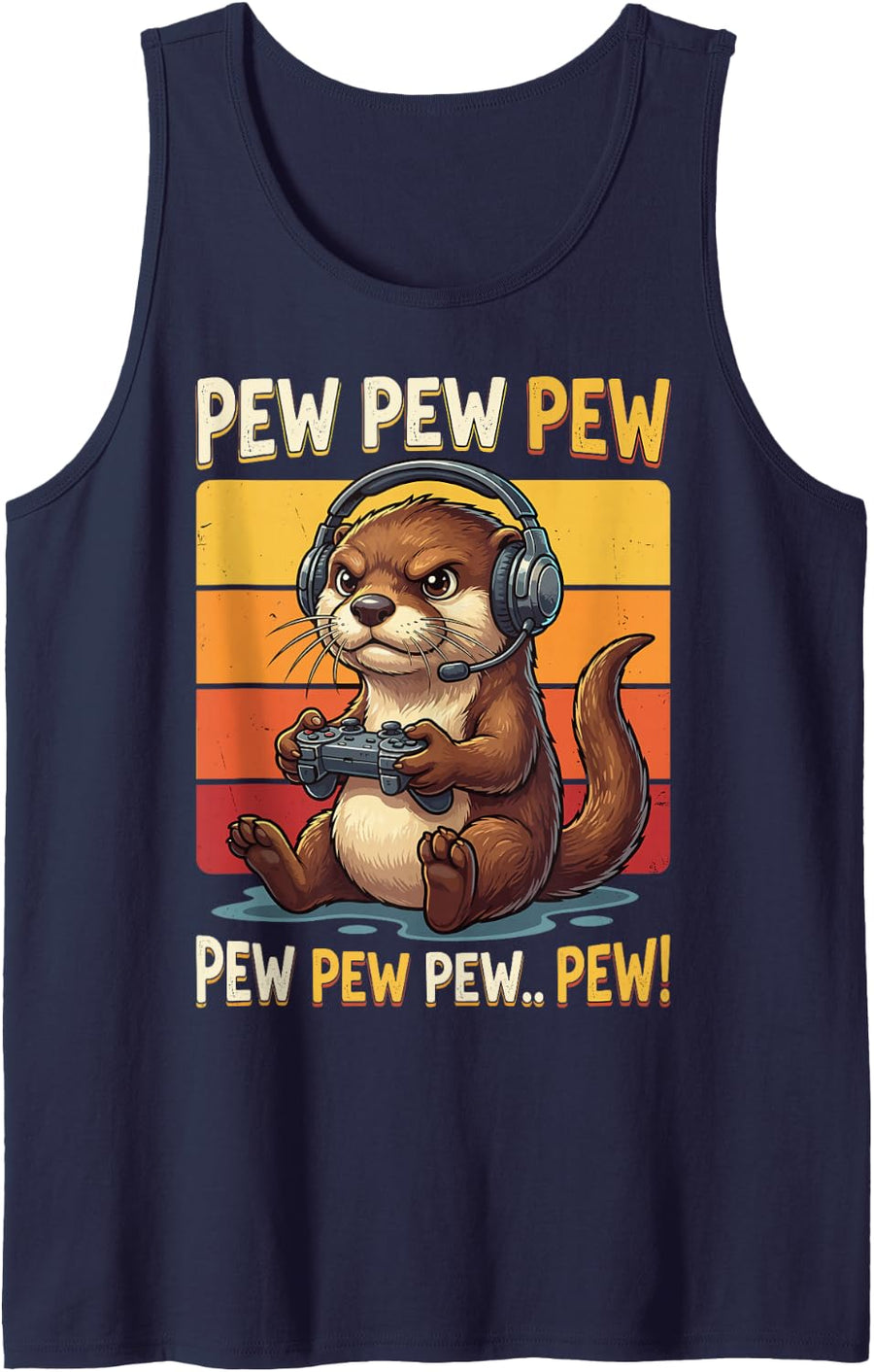 Vintage Video Game Gamer Otters Otter Sea Wildlife Zoo Meme Tank Top - Navy Blue