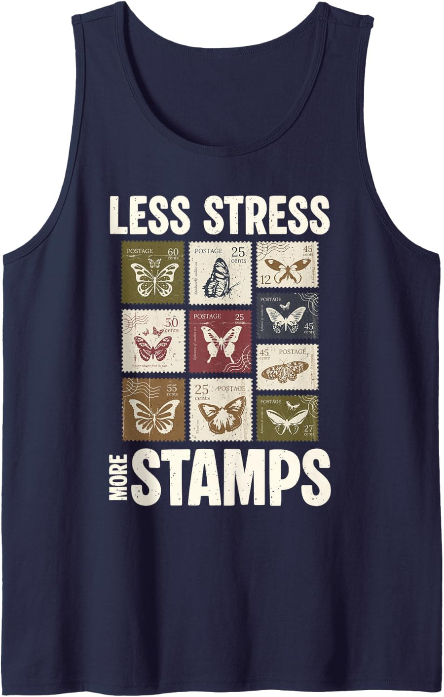 Philately Less Stress More Stamps Collector Tank Top - Navy Blue