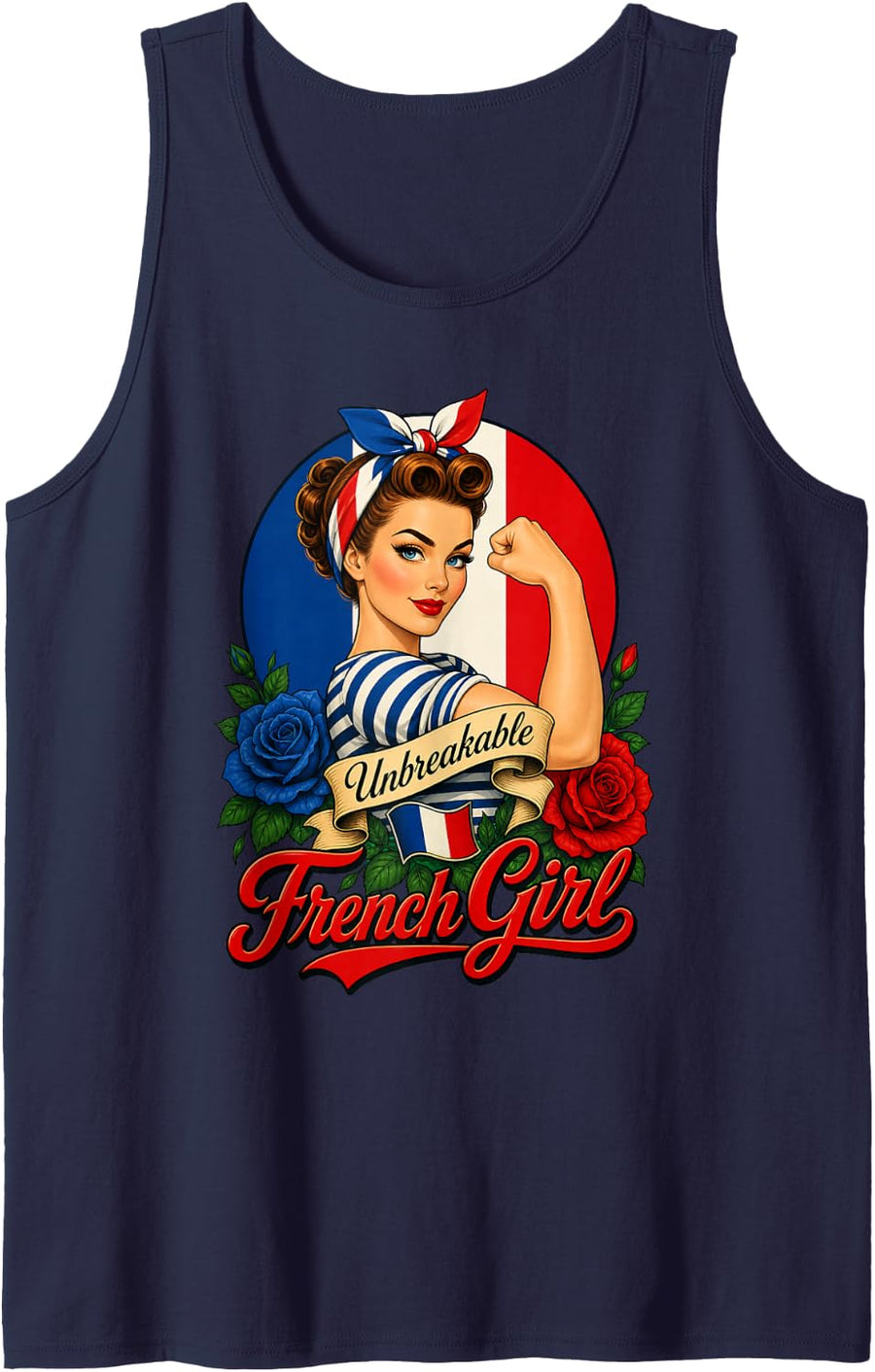 French Girl France Flag Pride Woman Roots Tank Top - Navy Blue