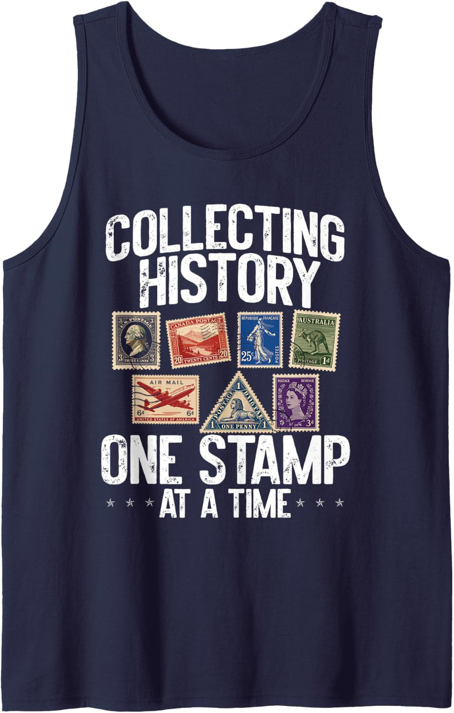 Philately Collecting History One Stamp At A Time Tank Top - Navy Blue