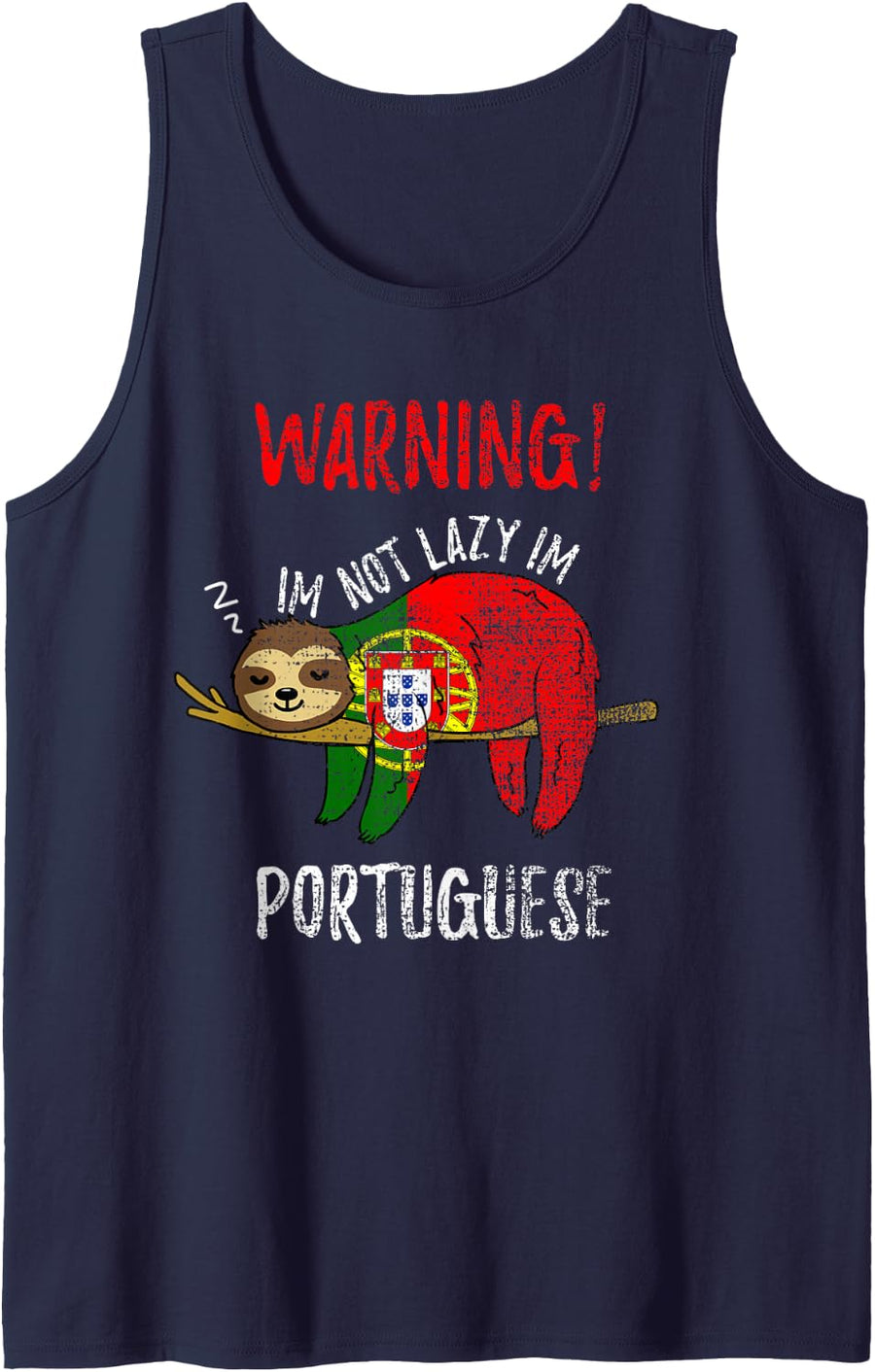 Portugal Flag Sloth Im Not Lazy Im Portuguese Vintage Tank Top - Navy Blue