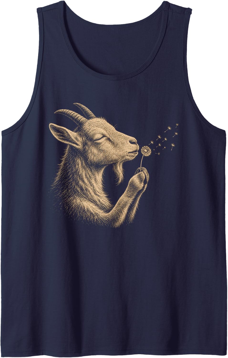 Goat Blowing Wishes Dandelion Vintage Windflower Sleeveless Tank Top - Navy Blue