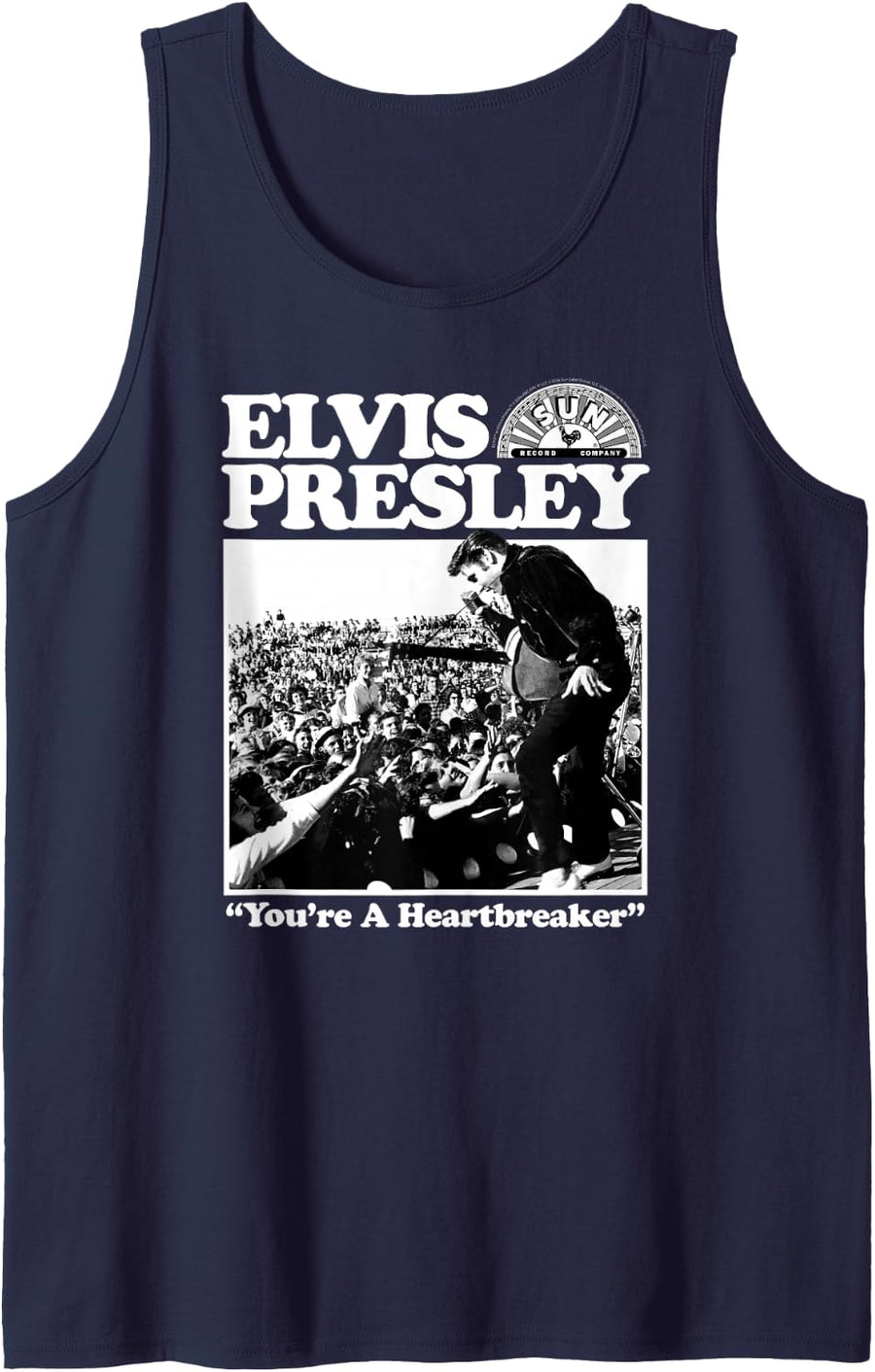 Official Elvis A Heartbreaker King of Rock'n'Roll Music Tank Top - Navy Blue