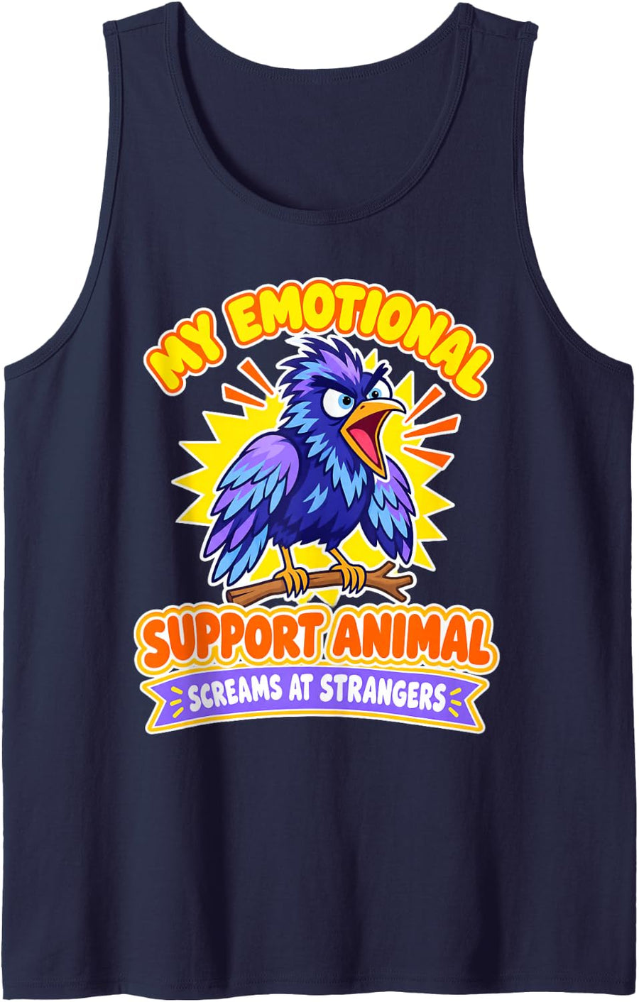 Emotional Support Animal Gothic Birds Animal Crow Sleeveless Tank Top - Navy Blue