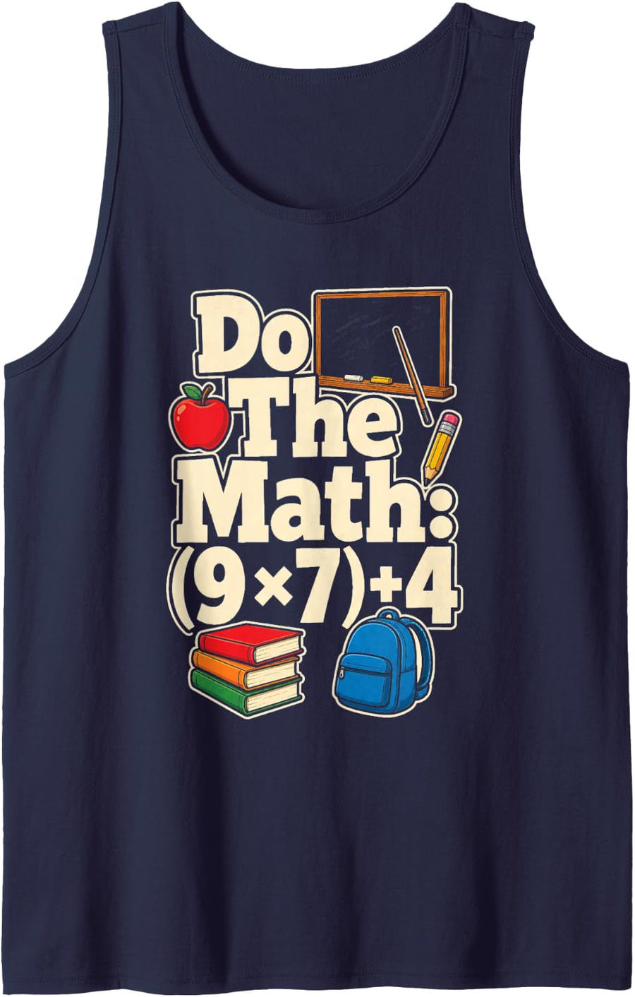 STEM Teacher Gift Do The Math (9 x 7) + 4 Chalkboard Sleeveless Tank Top - Navy Blue