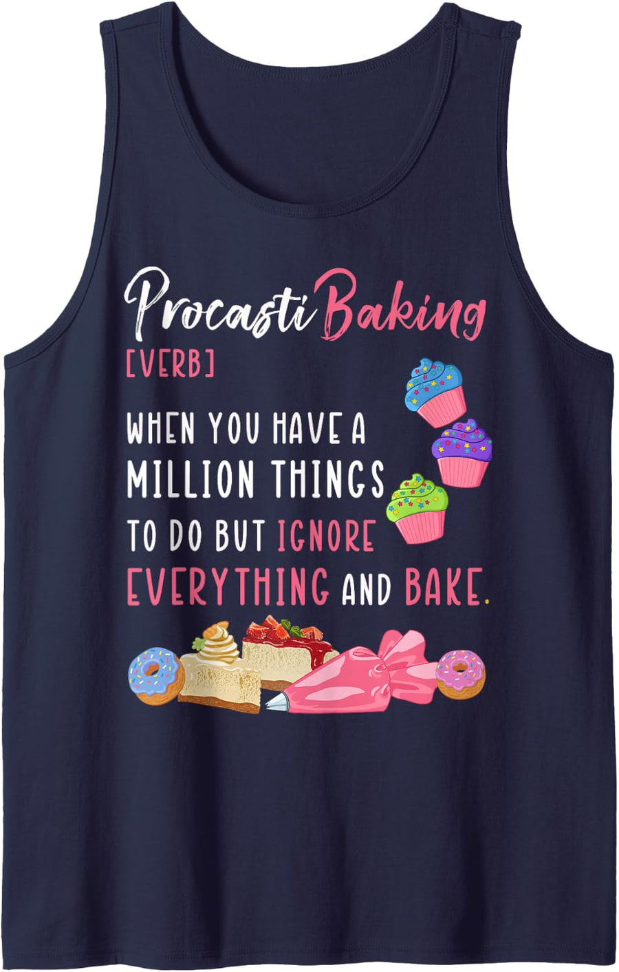 Procastibaking Definition Funny Women Cooking and Baking Sleeveless Tank Top - Navy Blue