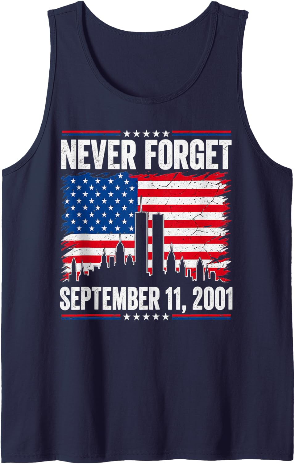 25th Anniversary September 11 2001 Memorial Day USA Flag Tank Top - Navy Blue
