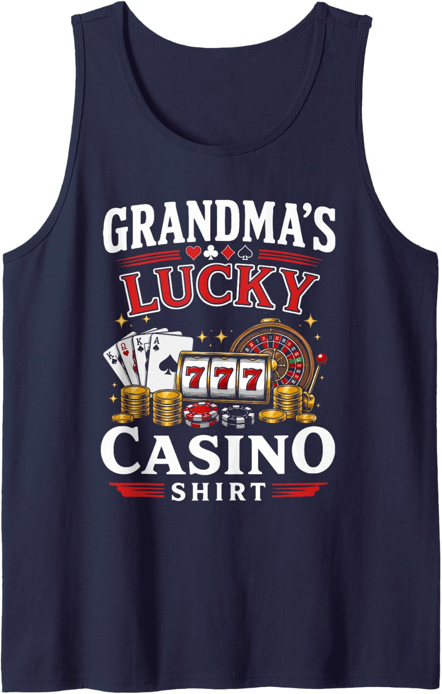 Grandma's Lucky Casino Funny Gambling Granny Sleeveless Tank Top - Navy Blue