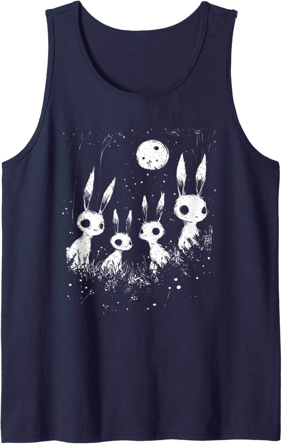 Creepy Cute Bunny Rabbits Alt Goth Grunge Horror Aesthetic Sleeveless Tank Top - Navy Blue