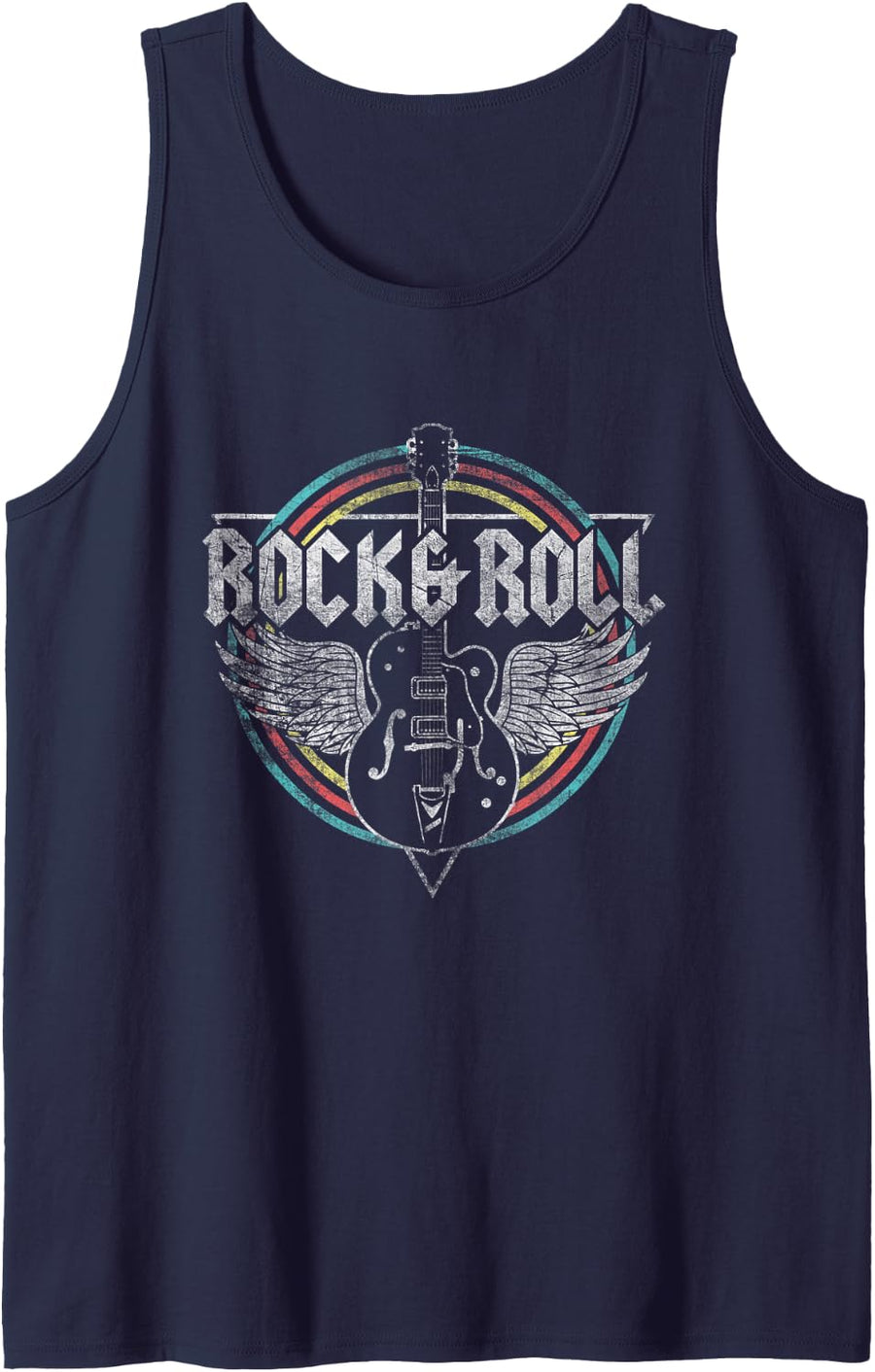 Rock & Roll Guitar Wings Music Vintage Tank Top Small - Navy Blue