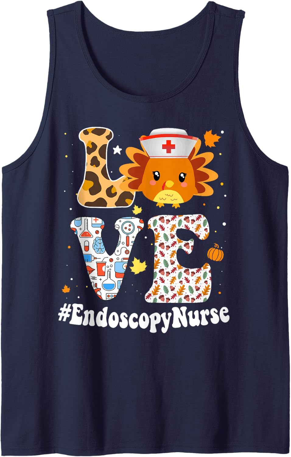 Retro Gobble Gobble Thanksgiving Endoscopy Nurse Turkey RN Sleeveless Tank Top - Navy Blue