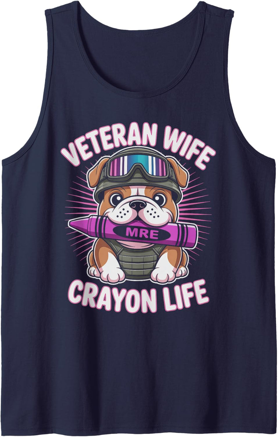 Funny Veteran Wife Crayon Life Vietnam Vet Squad Officer Mom Sleeveless Tank Top - Navy Blue