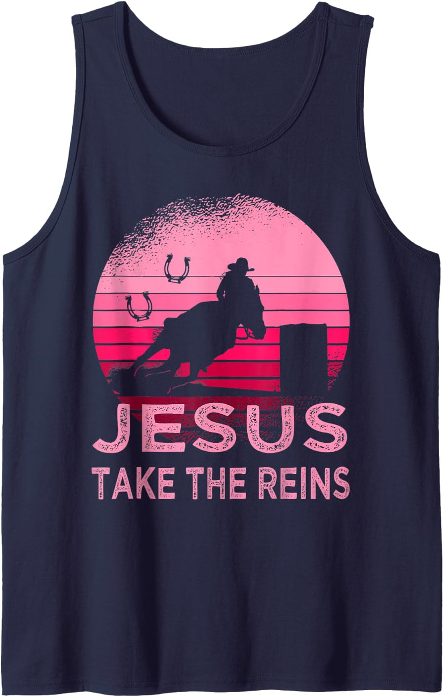 Jesus Take Reins Horse Western Retro Rodeo Cowgirl Mother Tank Top - Navy Blue