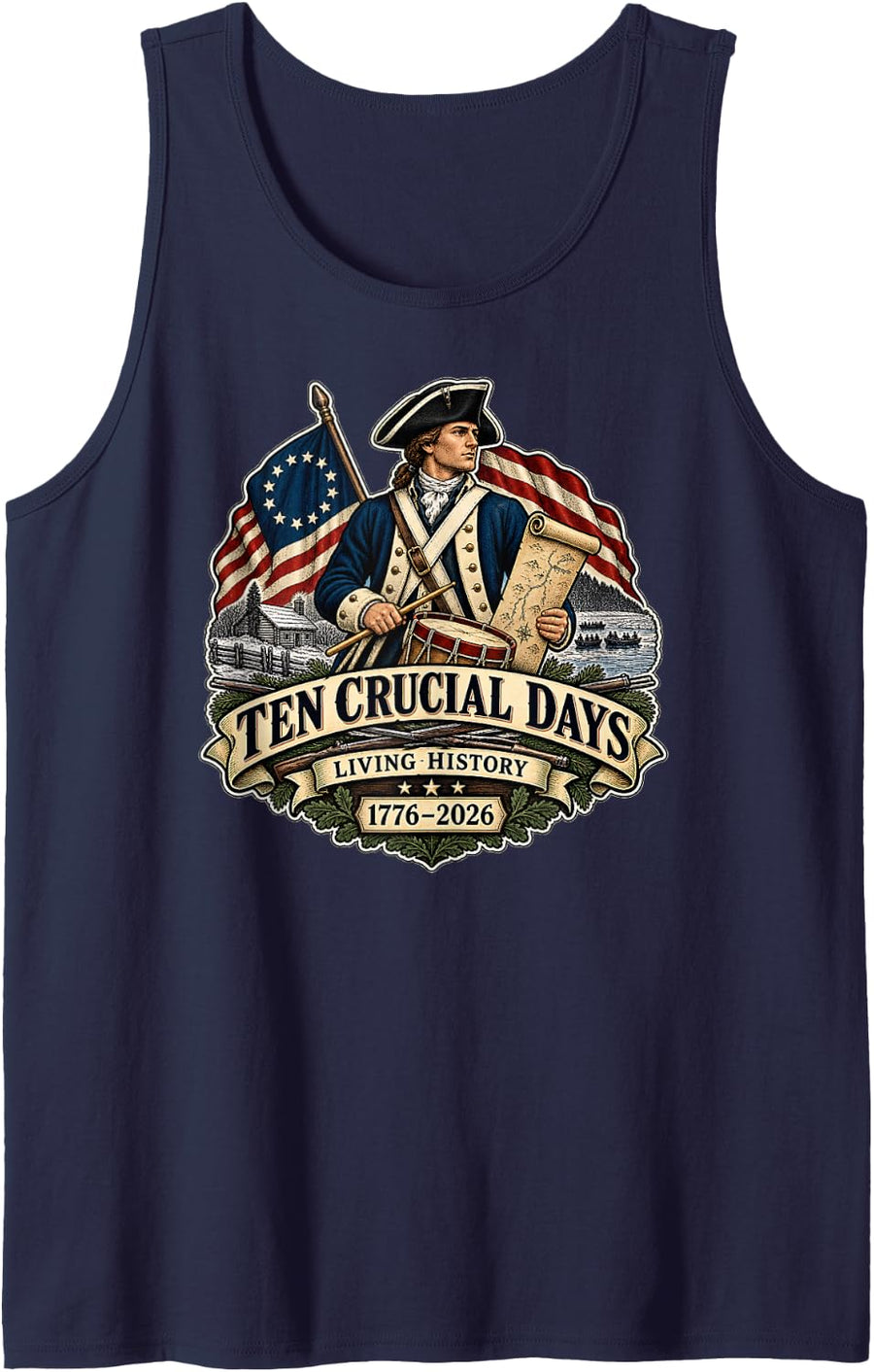 Ten Crucial Days American Revolution History Patriot Drummer Sleeveless Tank Top - Navy Blue