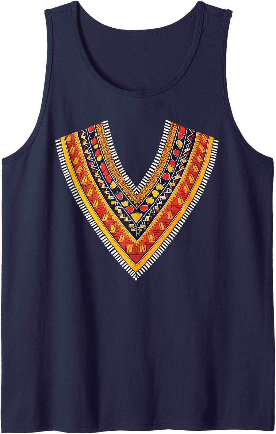 African Print Dashiki Kente Art Men Boys Black History Month Sleeveless Tank Top - Navy Blue
