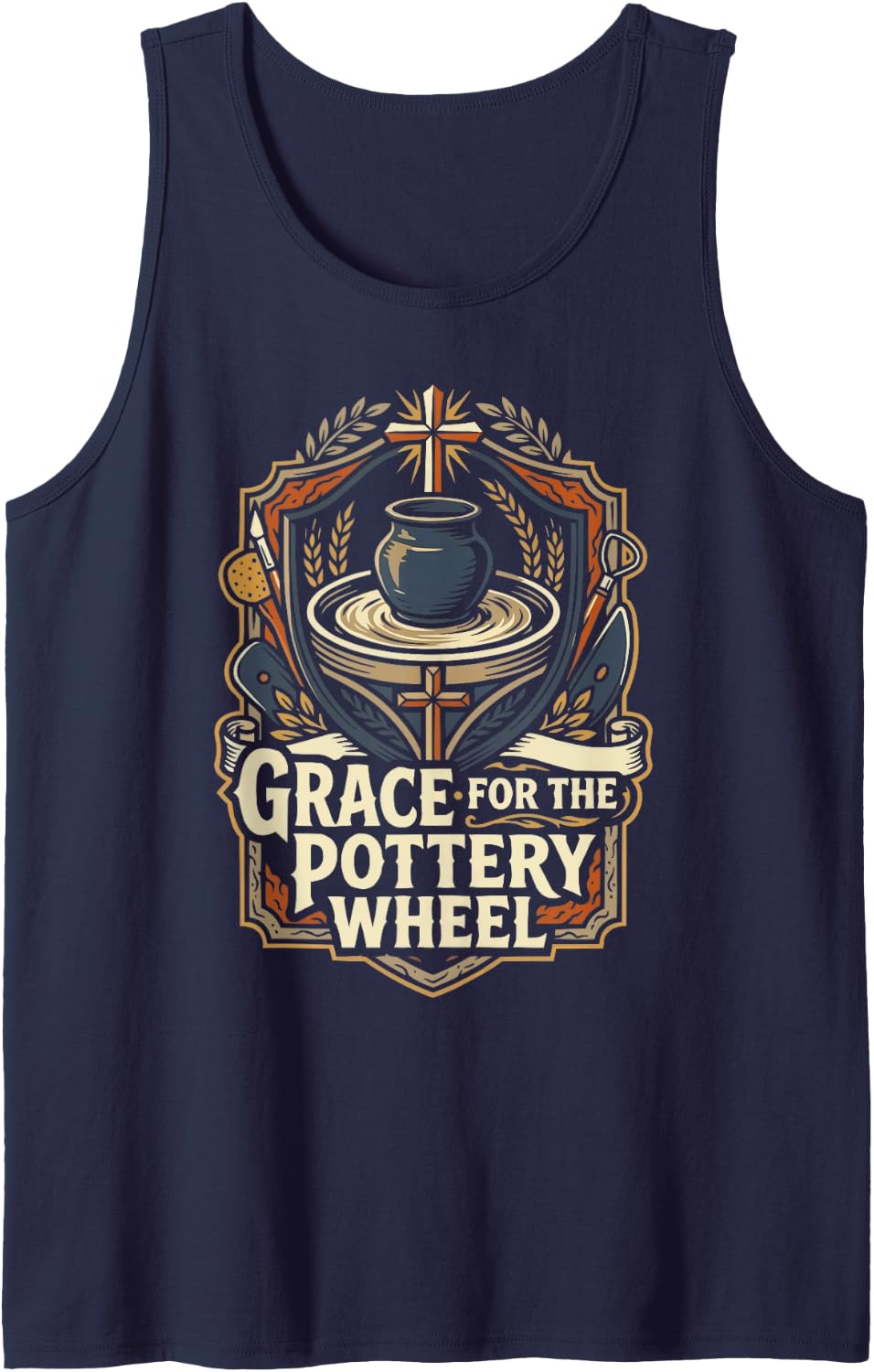 Men's Christian Potter Jesus Christ Clay Wheel Kiln Pottery Sleeveless Tank Top - Navy Blue