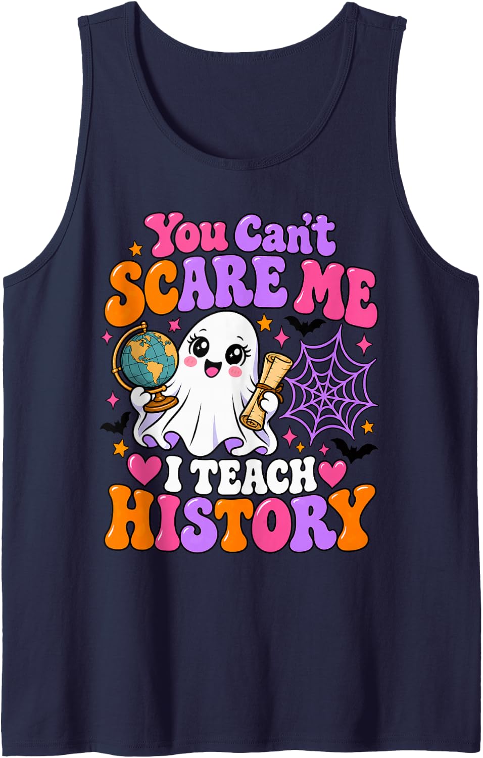 You Can't Scare Me I Teach History Retro Teacher Halloween Sleeveless Tank Top - Navy Blue