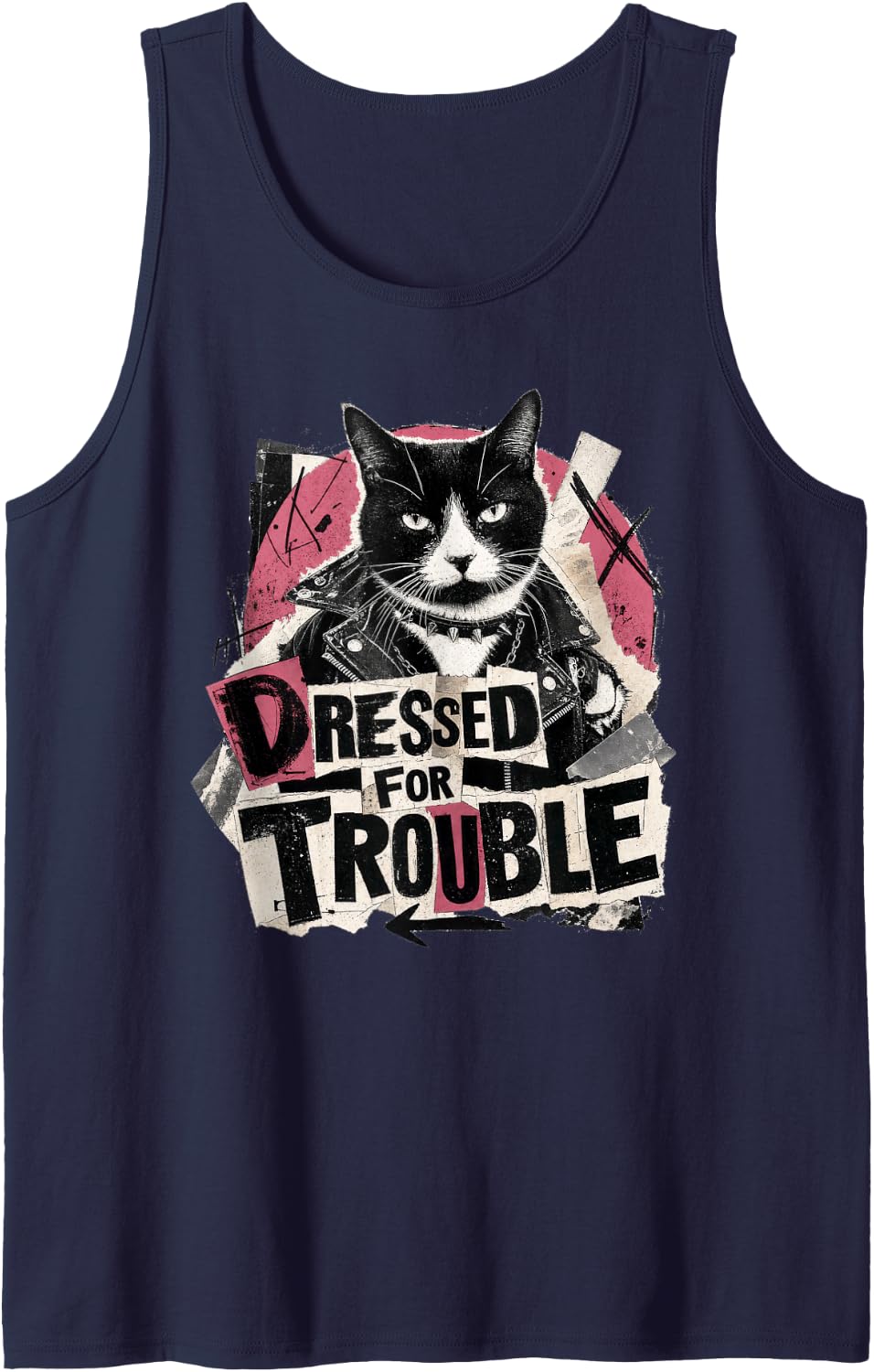 Dressed for Trouble Cat Punk Rocker Attitude Tank Top - Navy Blue
