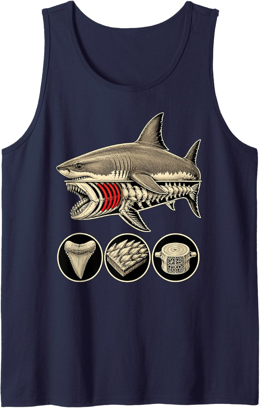 Shark Anatomy Skeleton Funny Biology Ocean Science Tank Top - Navy Blue