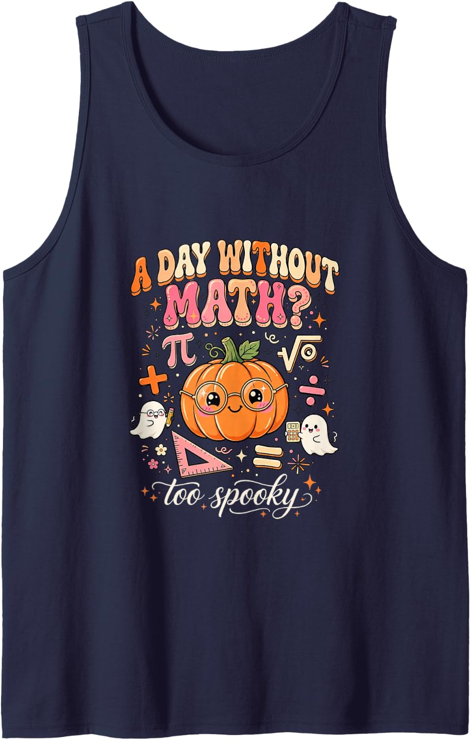 Cute Math Teacher Halloween Numbers Spooky Classroom Humor Sleeveless Tank Top - Navy Blue