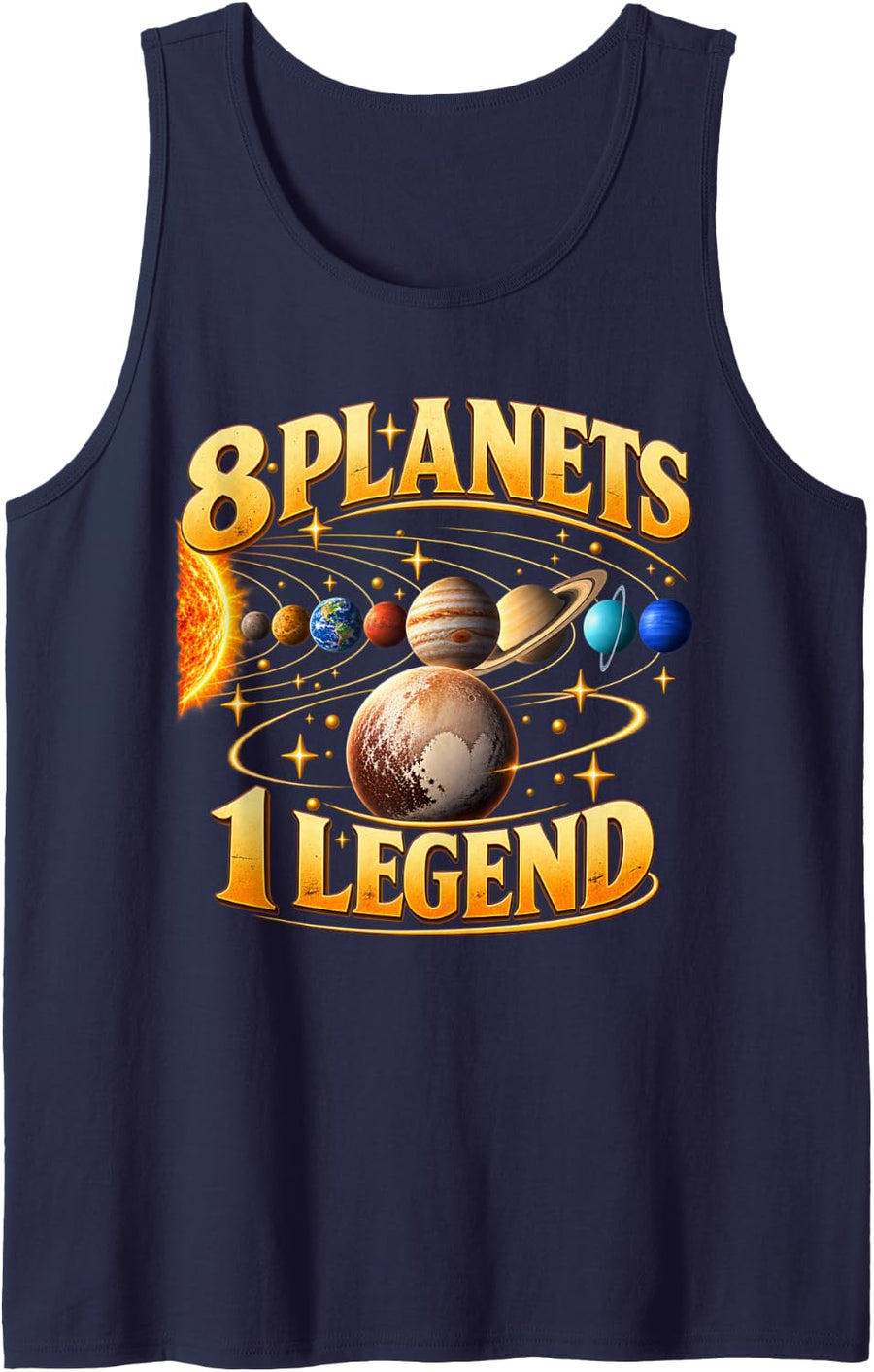 8 Planets 1 Legend Pluto Dwarf Planet Astronomy Space Sleeveless Tank Top - Navy Blue