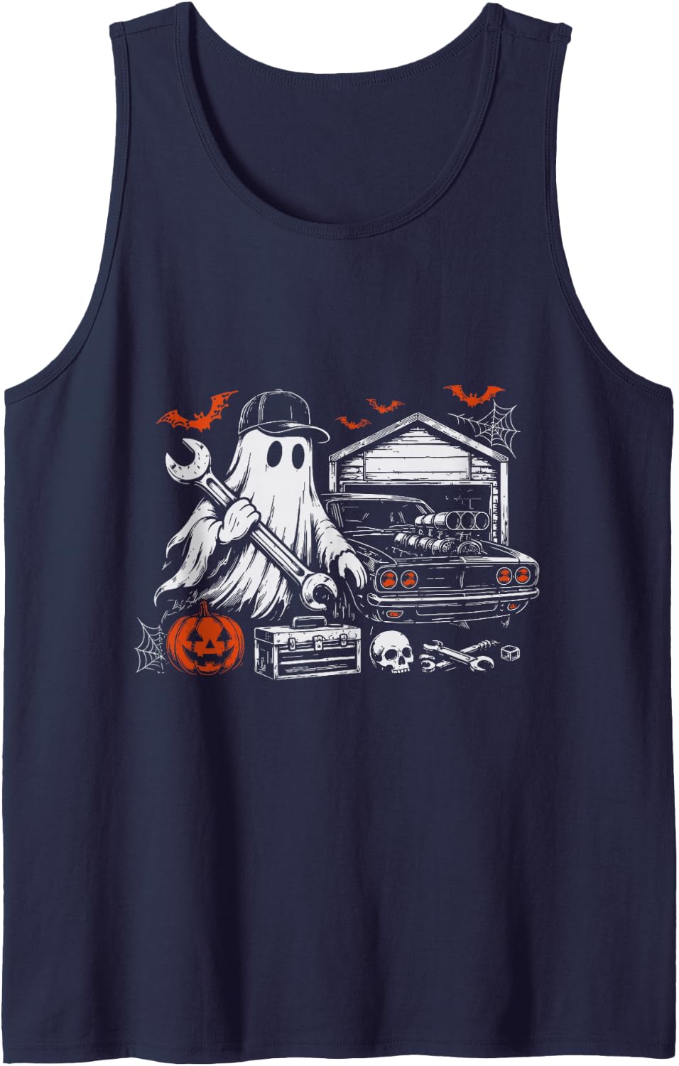 Classic Car Garage Automotive Sleeveless Tank Top - Navy Blue