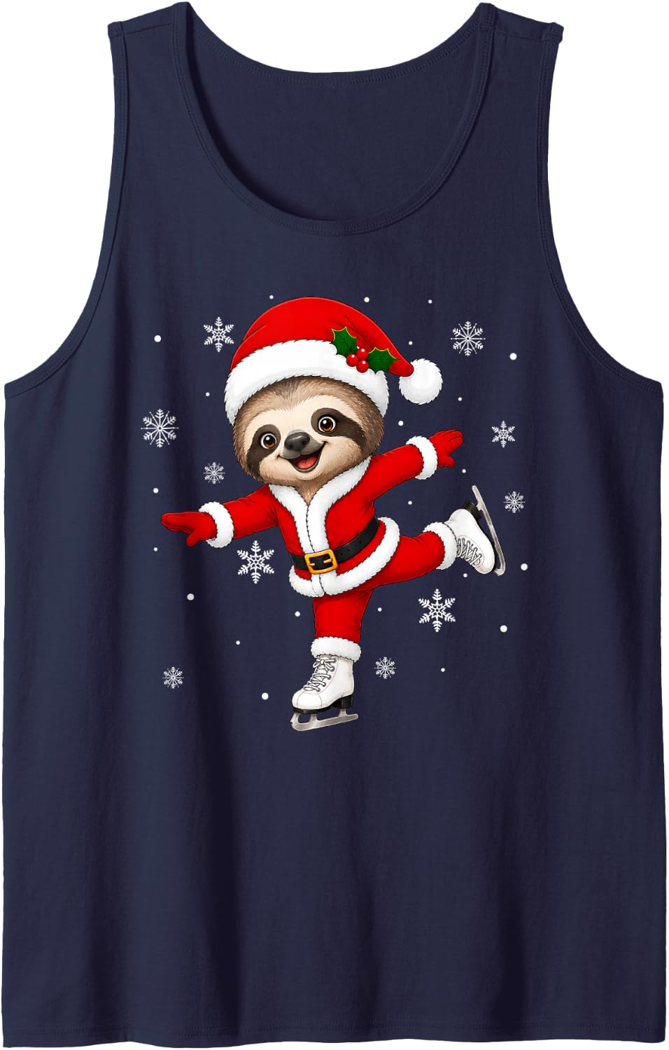 Adorable Skating Santa Sloth Christmas Sleeveless Tank Top - Navy Blue