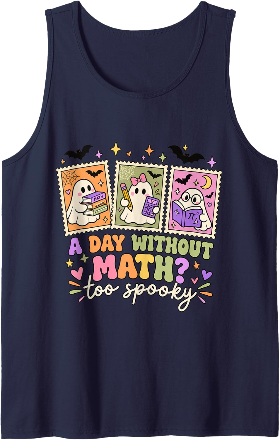 Halloween Math Teacher Ghosts Funny Classroom Math Sleeveless Tank Top - Navy Blue