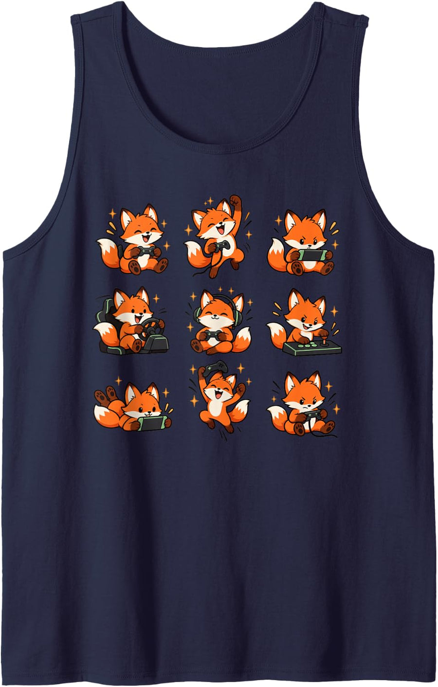 Silly Fox Playing Videogames Player Cute Nerd Funny Gaming Sleeveless Tank Top - Navy Blue
