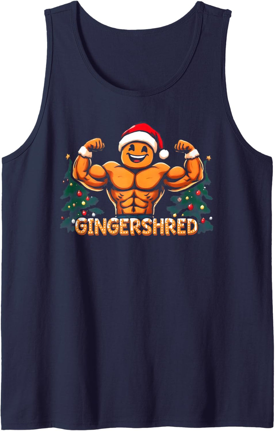 Gingershred Funny Gingerbread Man Gym Bodybuilding Christmas Sleeveless Tank Top - Navy Blue